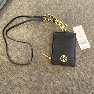 Tory Burch Robinson Lanyard in Black with Gold Metal Accent